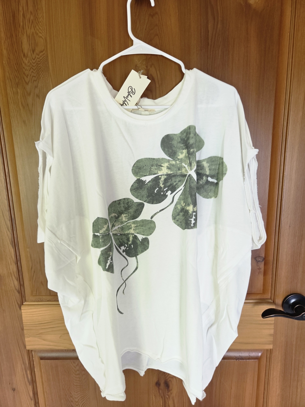 White Women's Tunic Top with Green Botanical Print